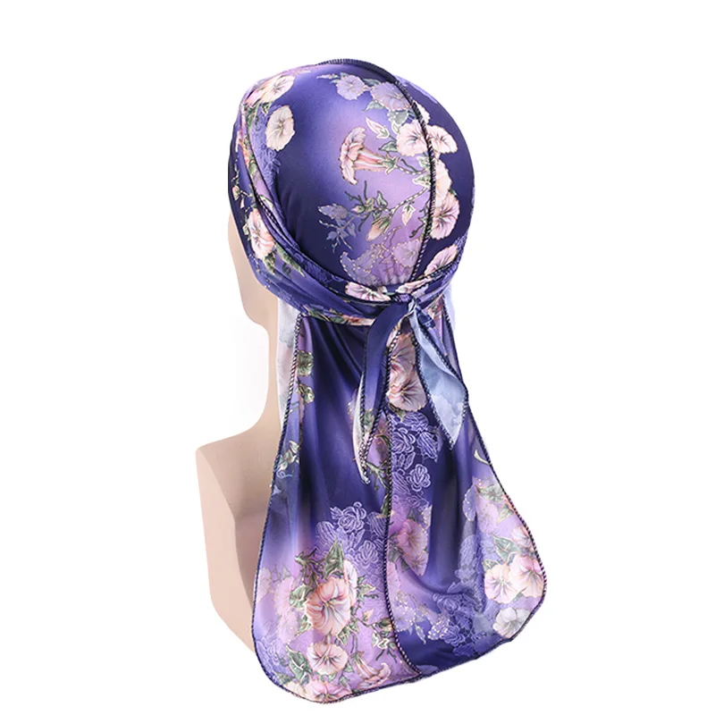

Silky Durag Bandanas Print Hats For Women Men Long Tail Pirate Hat Waves do doo du rag Turban Satin Head Cover Hair Accessories