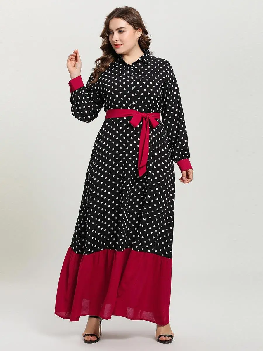 

Vintage polka dot maxi dress plus size women winter dress m-4xl loose evening party casual long shirt dress big size vestidos