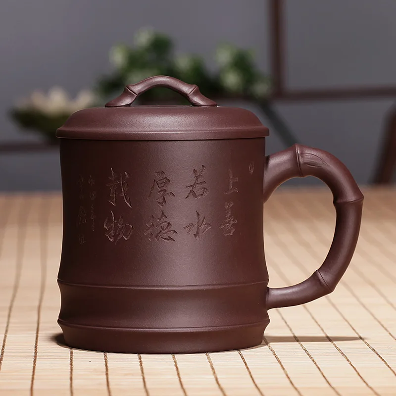 

★"Real art" Yixing Zisha Cup handmade bamboo section cup tea cup big cup cover cup gift Custom Engraving
