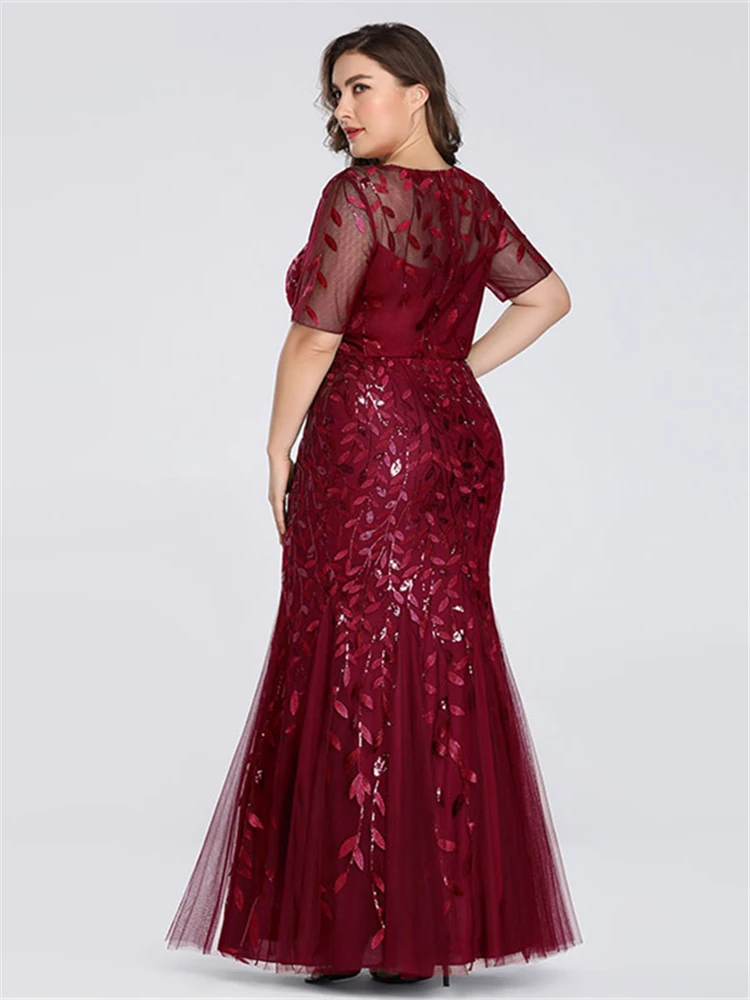 Это Yiiya вечернее платье с круглым вырезом Robe De Soiree, короткий рукав, расшитое блестками, Русалка, женские вечерние платья, Длинные вечерние платья C545