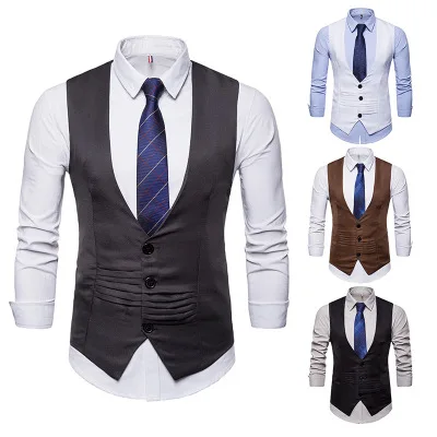 

Men's Suit Vest Autumn And Winter New Single-breasted Men's Irregular Suit Vest V-neck European Code Vest 033