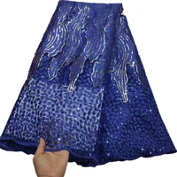 royal blue african net lace fabric with sequins 2021 high quality french tulle lace nigeria guipure material for sewing clothes