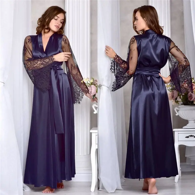 

Women Sexy Silk Dressing Babydoll Lace Lingerie Belt Bath Robe Nightwear Women Sexy Nightwear Plus Size Female Bathrobes