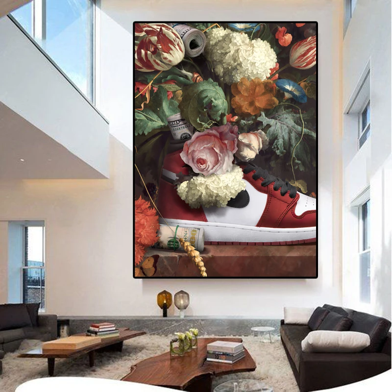 

Abstract Plant Flower Poster Prints Sports Shoes Money Canvas Painting Vintage Painting Wall Art Decorative Home Picture