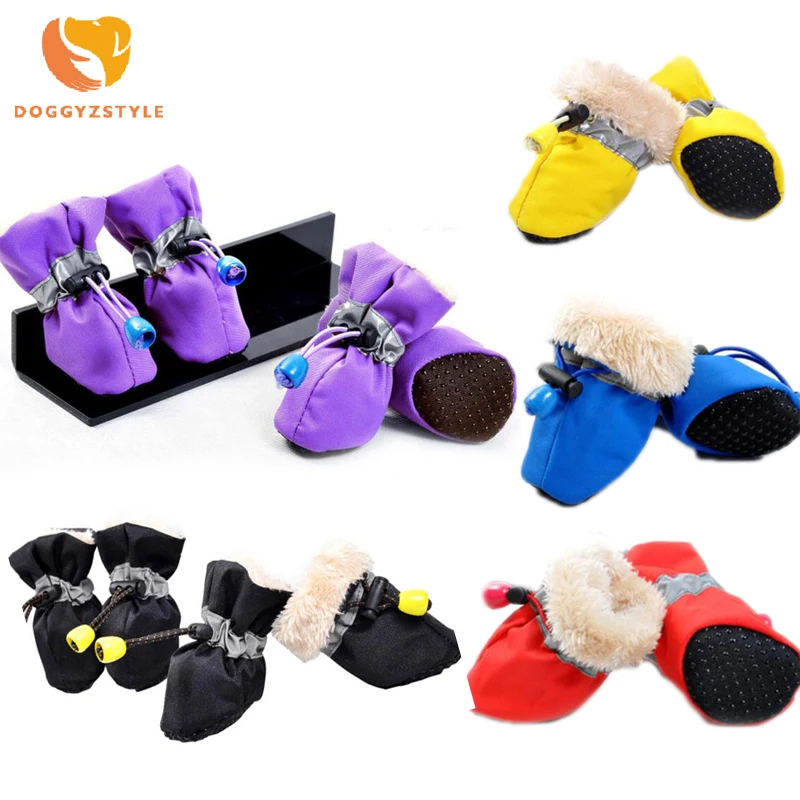 Популярные зимние ботинки для собак 4 шт. Нескользящие водонепроницаемые щенков