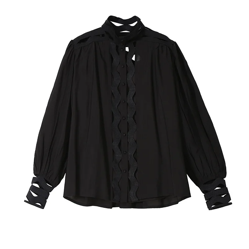 Max LuLu/модные корейские женские топы в стиле панк, хлопковые блузки, осенние женские сексуальные рубашки с дырками, Безразмерные с высоким воротом, свободная одежда