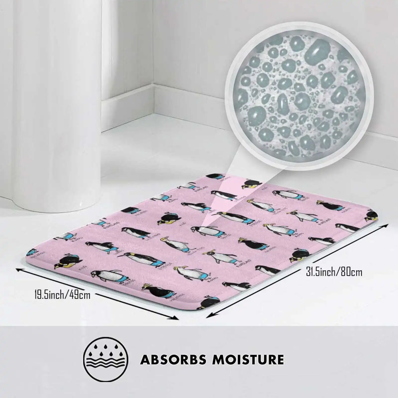 Мягкий Противоскользящий коврик в виде пингвинов на розовом фоне | Дом и сад
