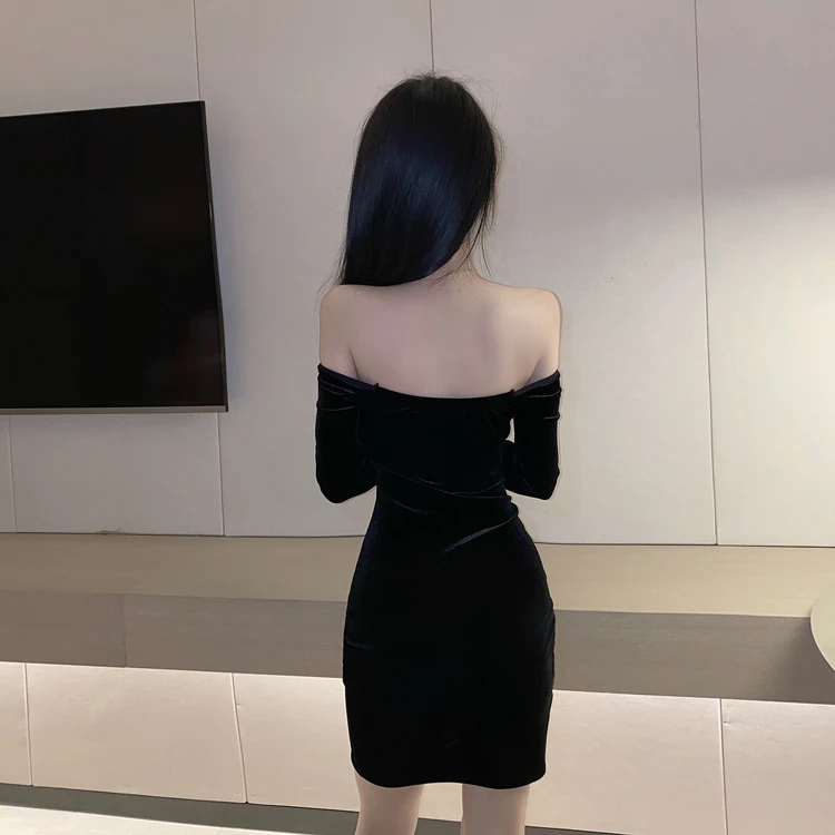 

Women Dress Plus Size Sexy Fashion Hollow Out Slash Neck Sheath Above Knee, Mini Button Decoration Long Sleeve 2021