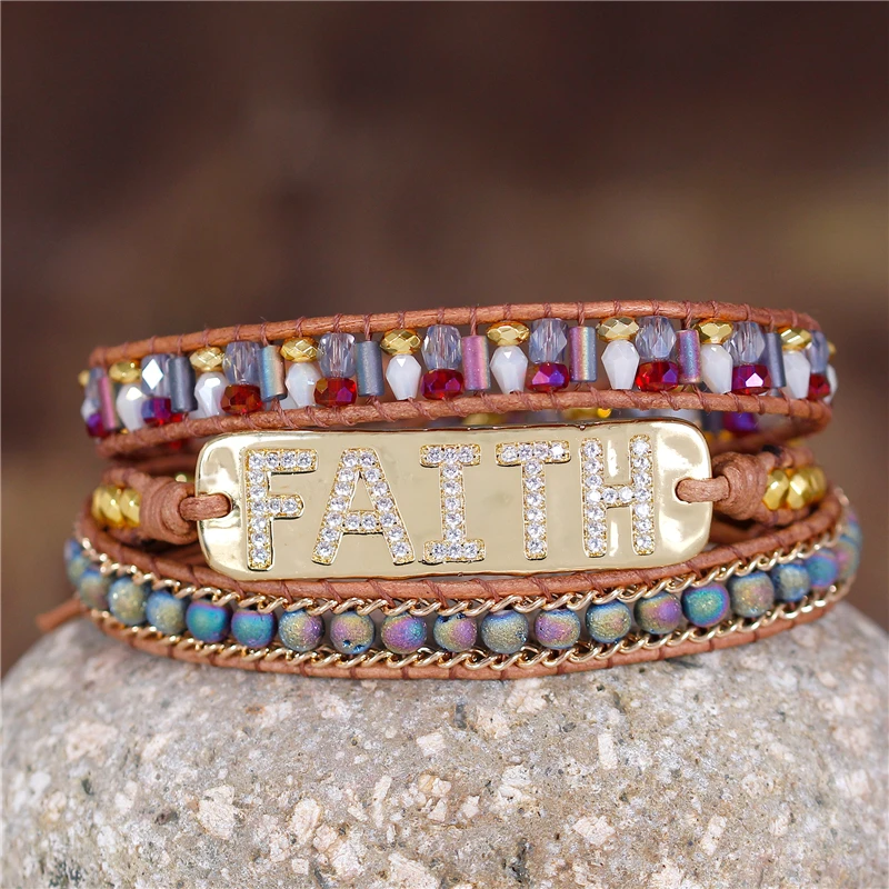 Браслет YueTong Faith Bar из натурального камня и хрустальных бусин браслет в стиле бохо