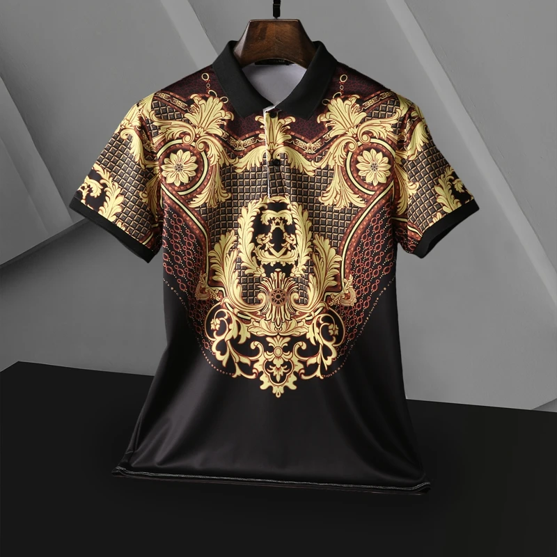 

Baroque New Summer Men's Floral Print Polo Shirts Man Shirts High Quality Cotton Short Sleeve Polo Shirt Men's Fashion Top Tee A