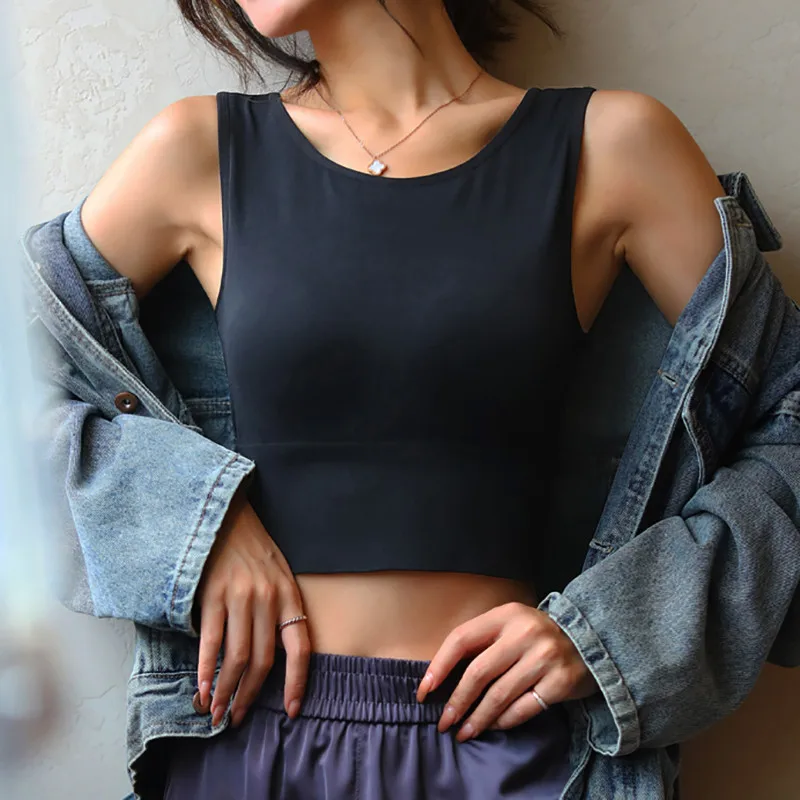 

FINETOO Sleeveless Camisoles Women Padded Bralette Solid Color Crop Tops Fashion Active Top Female Lingerie Girls Tank Tops 2020