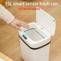 15l smart trash can bin automatic sensor lid electric with cover wastebasket home kitchen living room organizer storage
