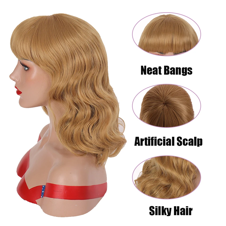 Женские короткие волнистые синтетические парики в стиле ретро винтажные