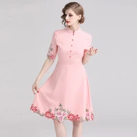 new vintage palace style dress heavy industry embroidery slim dresses elegant middle sleeve dress