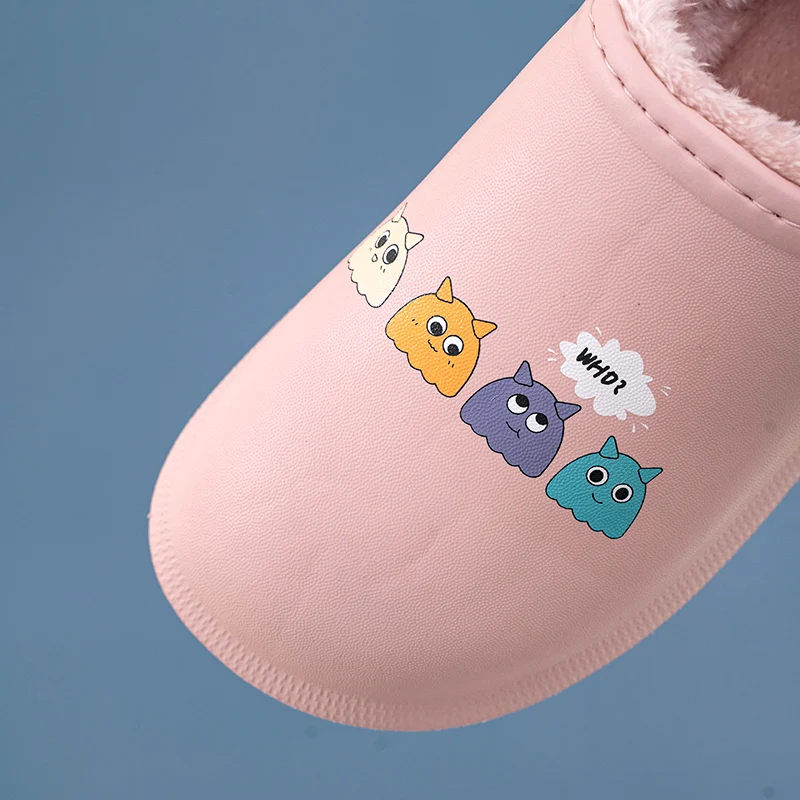 

2021 Women Winter Indoor Outdoor Cotton EVA Slippers Cartoon Style Waterproof Non-Slip Plus Velvet Warm Plush Lovers Floor Shoes