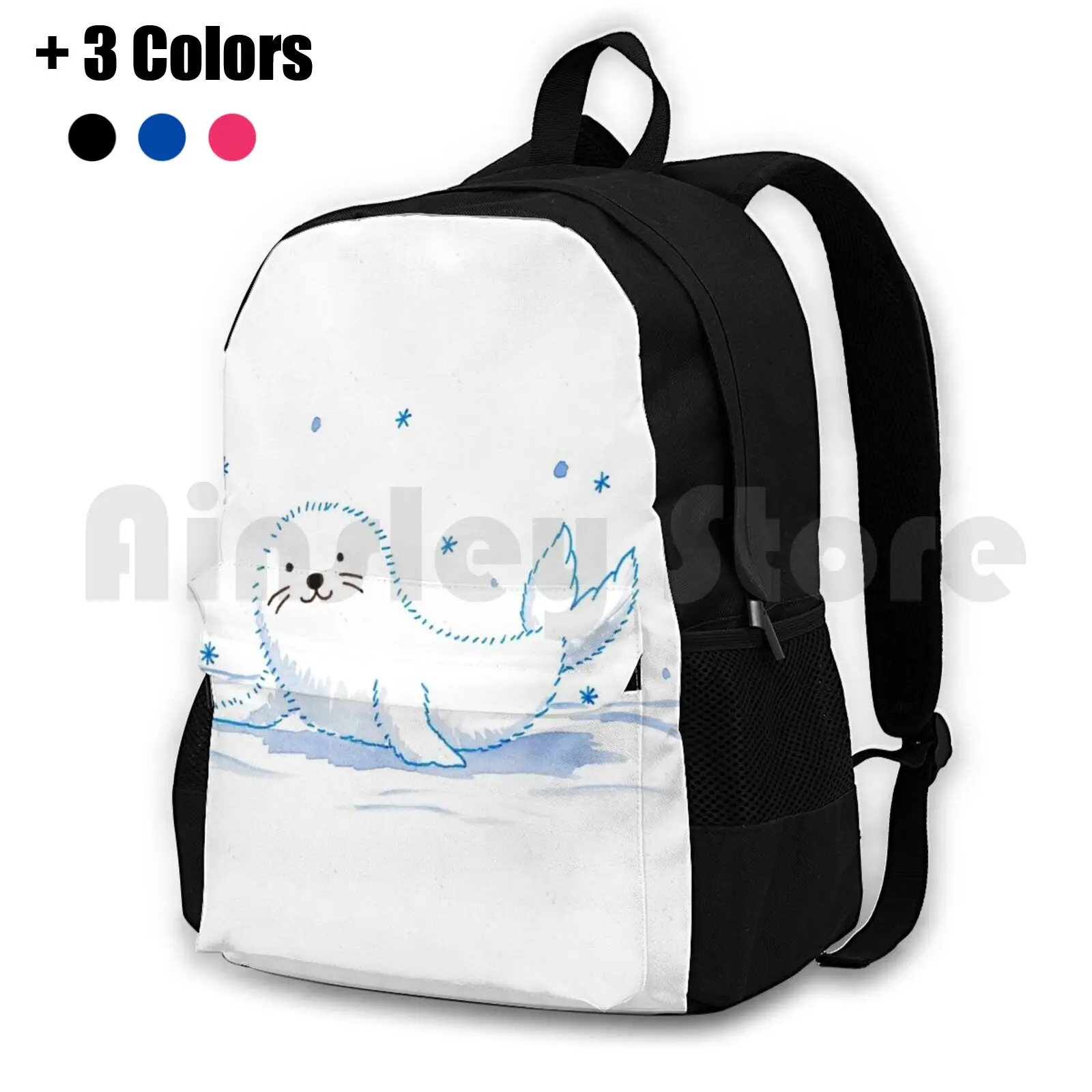 

Baby Seal Outdoor Hiking Backpack Riding Climbing Sports Bag Seal Baby Kid Children Watercolor Animal Cute Pretty Snow Winter