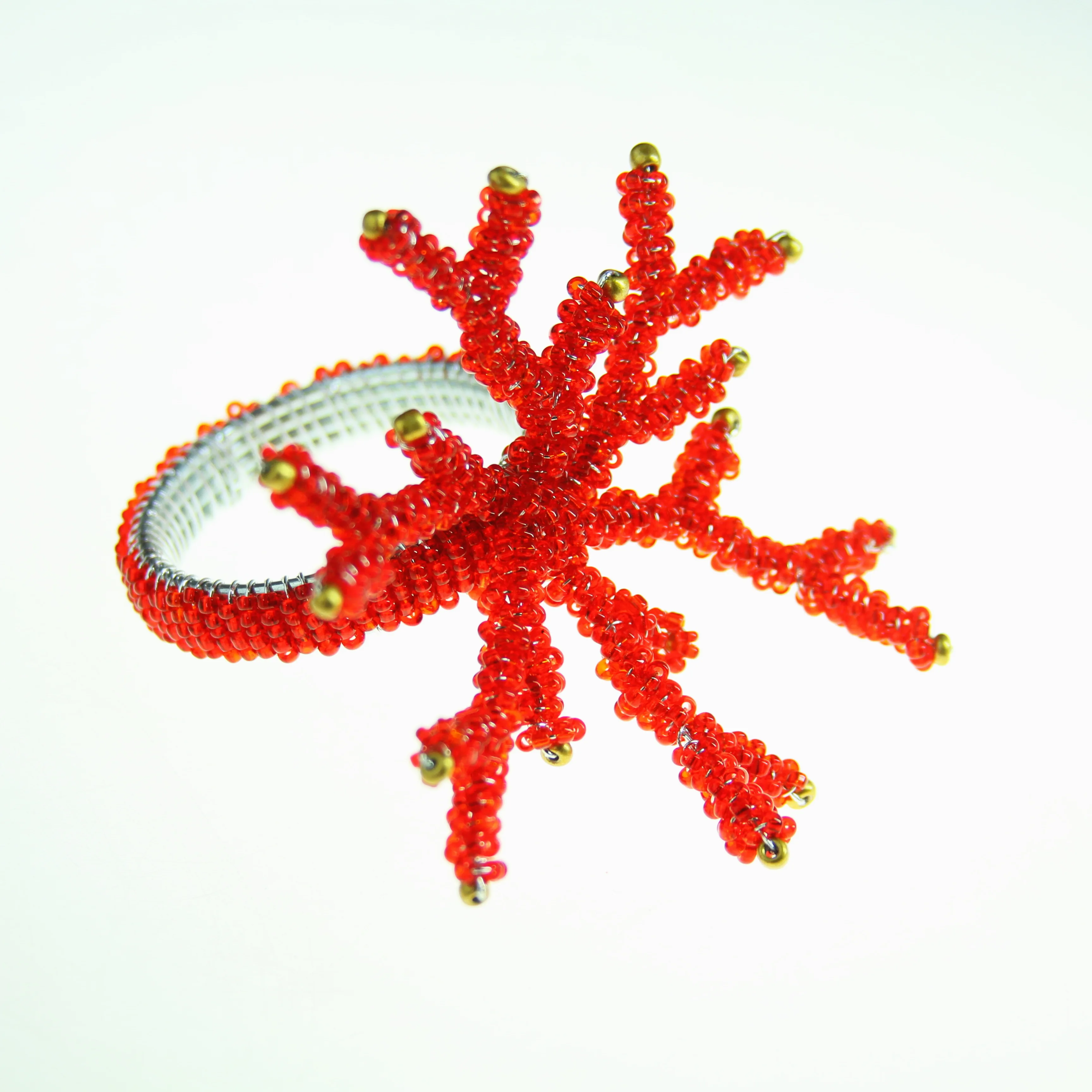 Кольца для салфеток кораллово красного цвета стеклянный держатель с бисером |ring