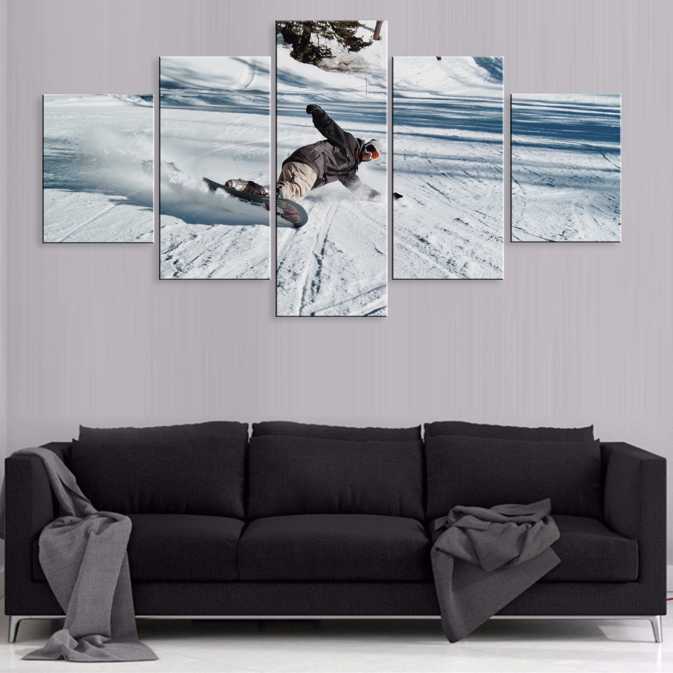 

Hd Printed Skiing Sport Snow Mountain 5 Pieces Artwork Modular Poster Painting Canvas For Living Room Home Decor Framework