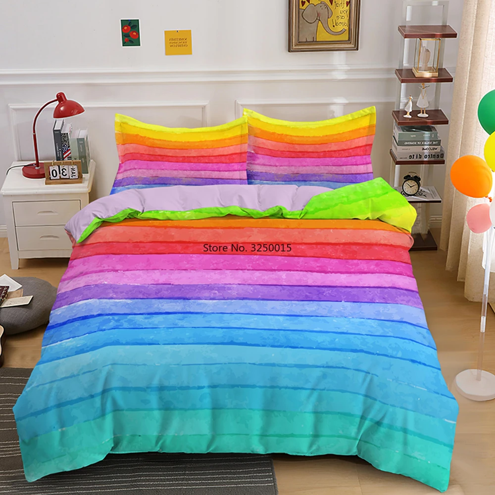 

2-3 Pcs Colorful Rainbow Abstract Bedding Set Queen Duvet Cover for Children Adult Dream Comforter Covers Sets with Pillowcase