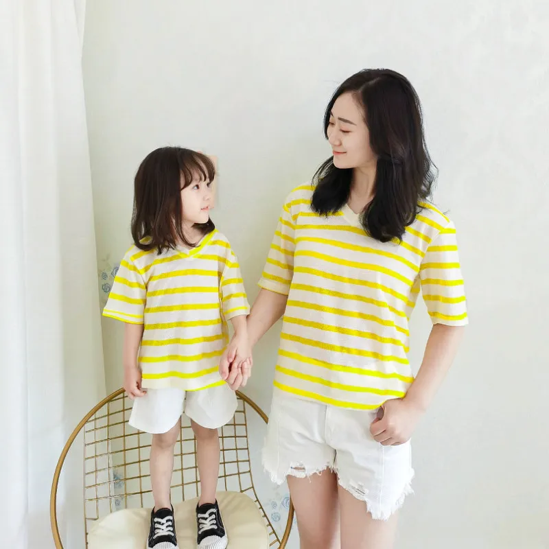 

2021 spring and summer parent child wear boys' and girls' children's striped family matching clothes