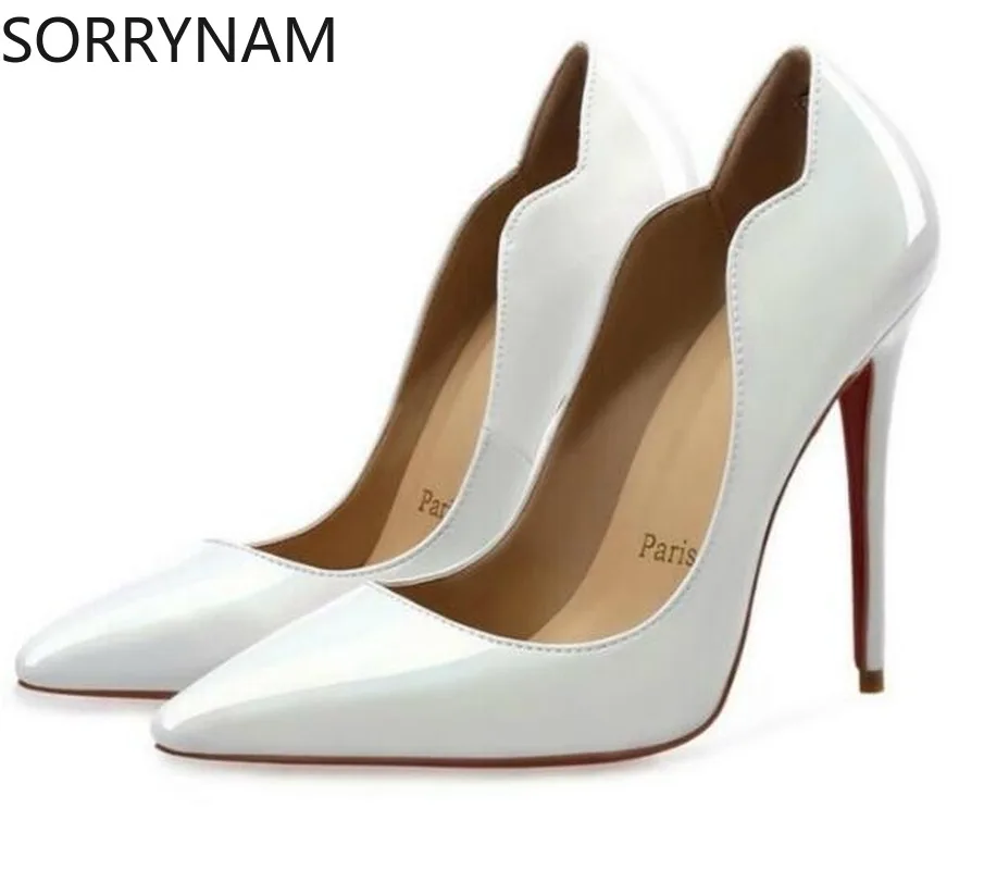

Women Pumps High Heels Shoes 10cm White Shoes for Wedding Lacquer Stiletto Heels High Heeled Shoes for Prom Party Heel Big Size