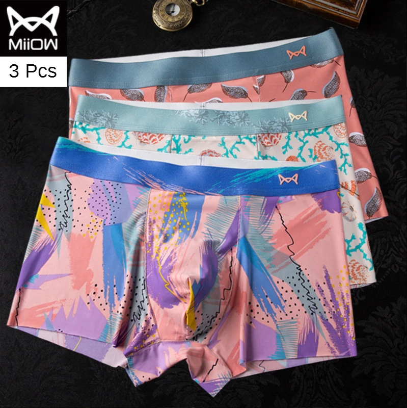 

MiiOW Summer Anti Bacterial Ice Silk Seamless Printing Seamless Underwear Men's Underwear Boxer Shorts