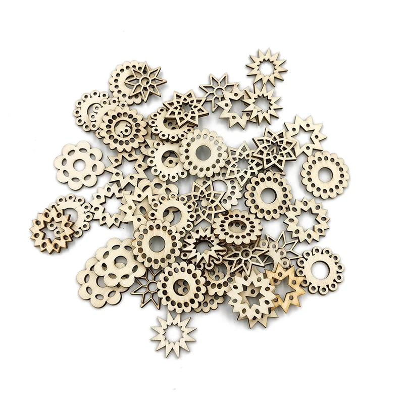 

50 шт. деревянные изделия ручной работы аксессуары для украшения дома Scrapbookings DIY микс деревянных, с цветочным принтом и круглым узор украшени...