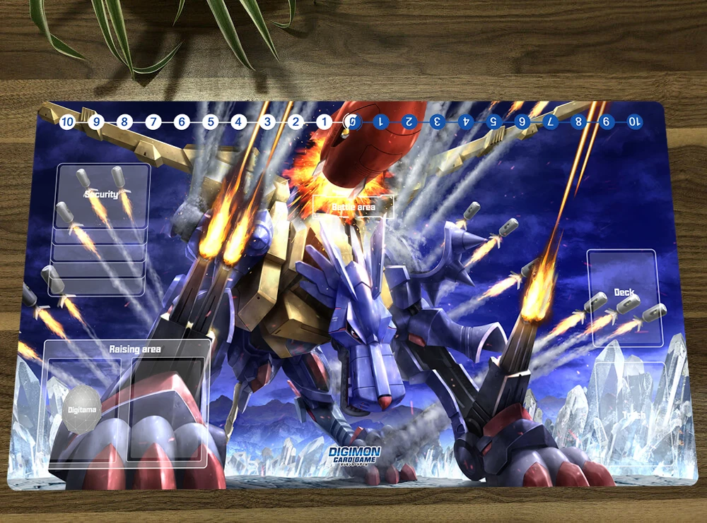 

Digimon Playmat MetalGarurumon Trading Card Game Mat DTCG CCG Mat Mouse Desk Pad Gaming Play Mat With Card Zones Free Bag