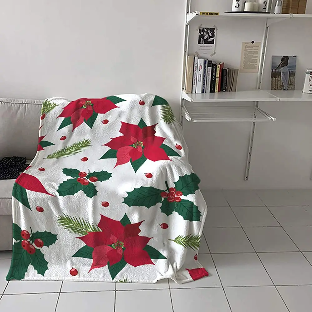 

Christmas Throw Blanket Warm Fuzzy Plush Blanket Flannel Fleece Bed Blanket Merry Christmas Gnomes Snowflake Blue Blanket Throw