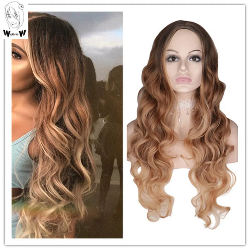 Чудесные W длинные вьющиеся черные парики для женщин Mixec коричневые натуральные