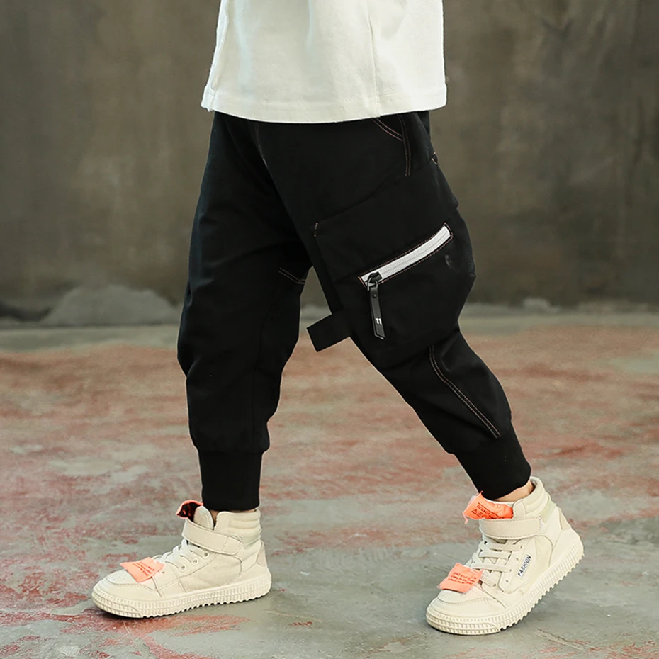 Штаны для мальчиков модные штаны шаровары повседневные карго детей осенняя