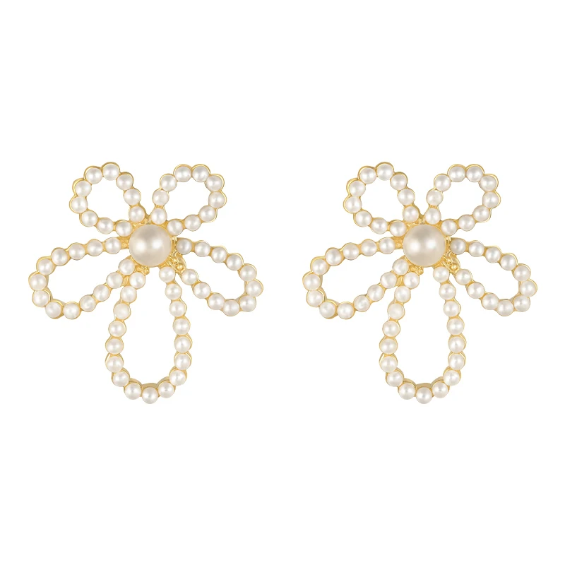 

2021 New Elegant Zircon Pearl Hollow Flower Dangle Earring For Woman Fashion Korean Jewelry Luxury Party girls Unusual Earrings
