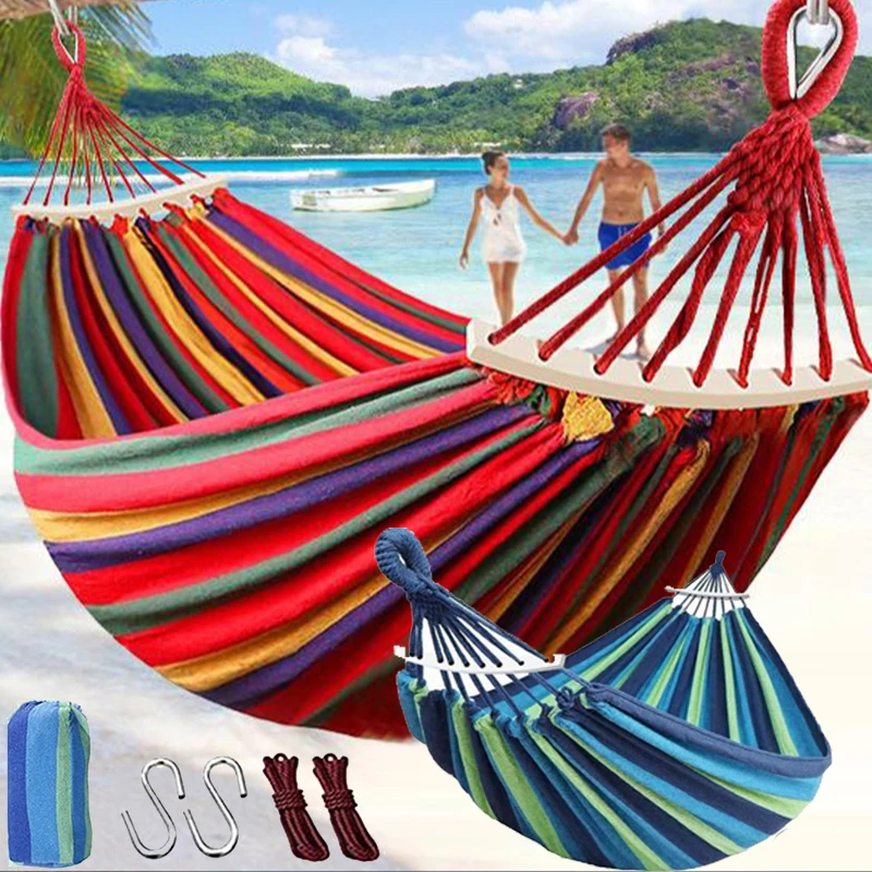 

Outdoor Hammock Portable Garden Hammock Sports Home Travel Camping Swing Canvas Stripe Hang Bed Hammock Double Single People
