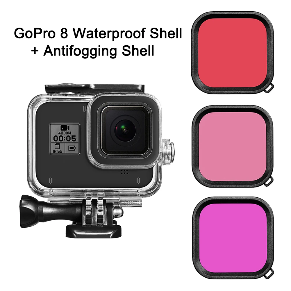 Новый водонепроницаемый чехол для корпуса с 3 шт противотуманной вставкой GoPro Hero 8