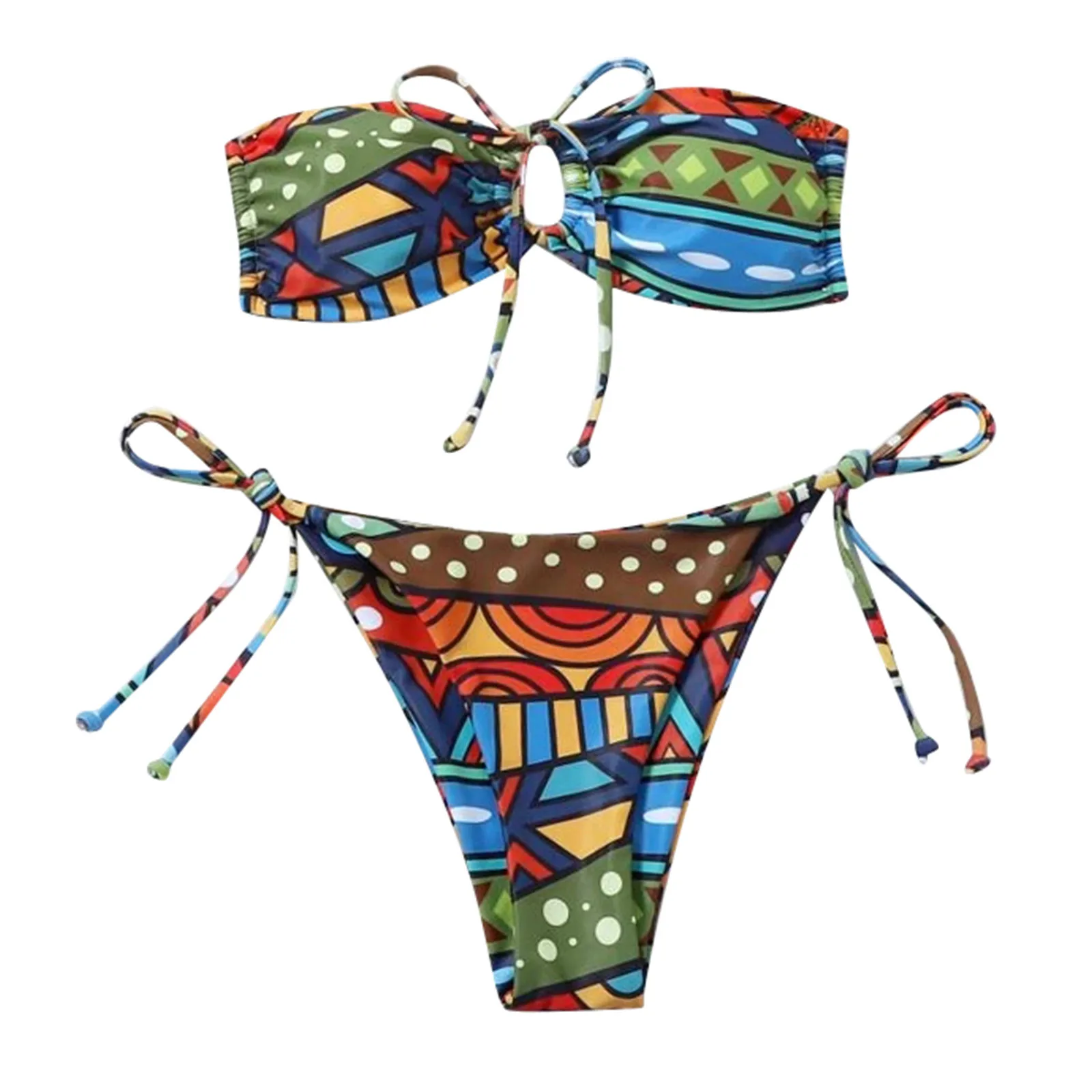 

Womail bikini high waist bikini Women swimsuits Boho Style Geometric Print Bandeau bikini 2021 tankini swimsuits women Swimwear