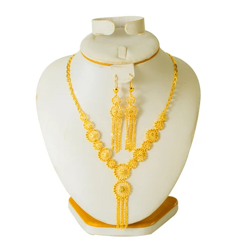 Новый 2020 Дубай набор украшений для женщин Арабский эфиопская цепь африканские серьги золотые Цвет ожерелье свадебный подарок