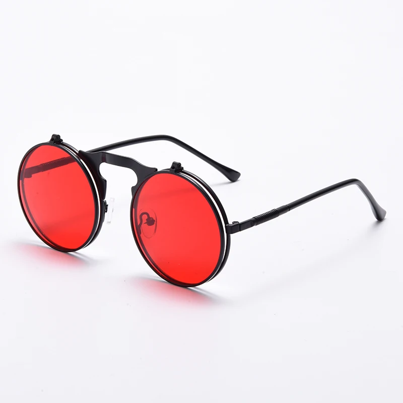 ZSS0079C1 AIMISUV, стимпанк, солнцезащитные очки, мужские, Круглый, металлический стиль, Ретро стиль, флип, круговой, двойной металл, женские солнцезащитные очки, УФ Защита - Цвет линз: ZSS0079C1