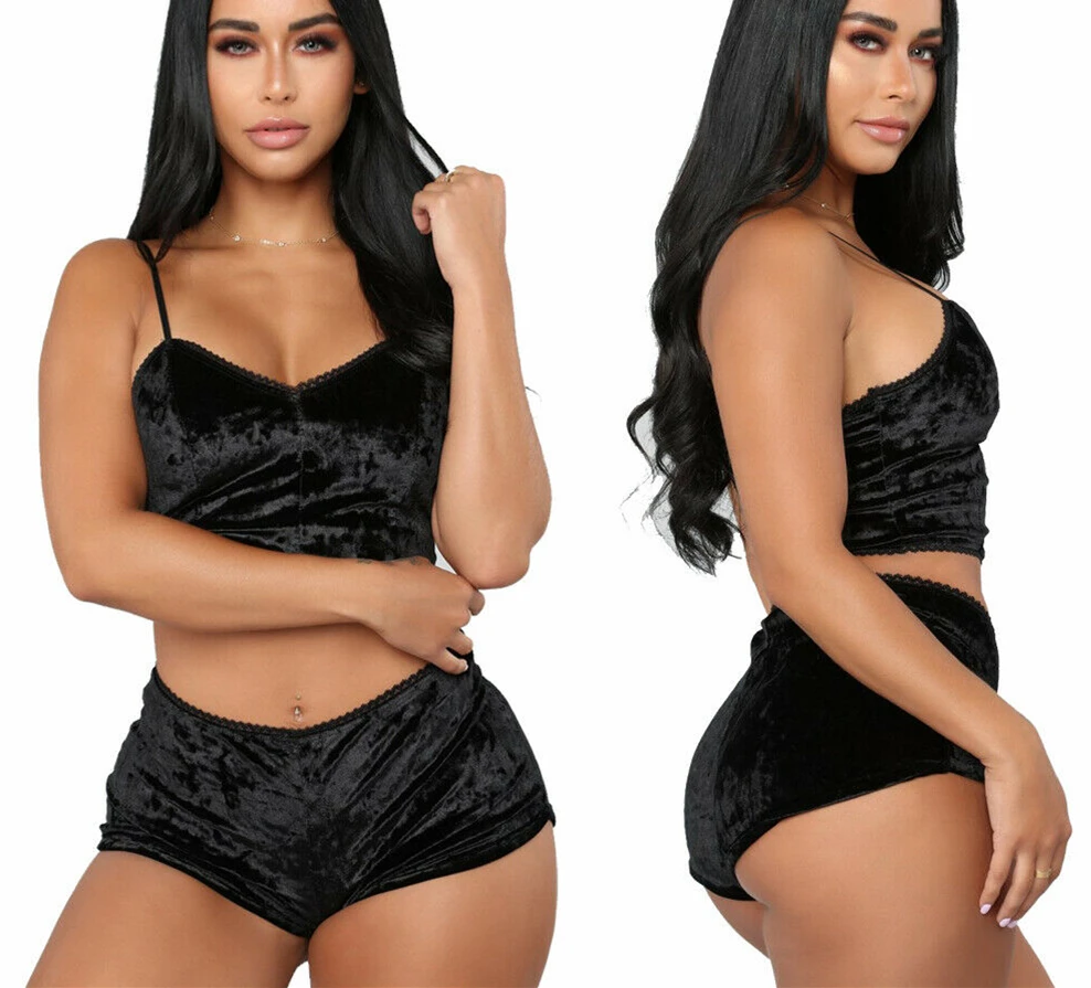 Топ женское нижнее белье сексуальное Пижама бархатный топ бюстгальтер трусики