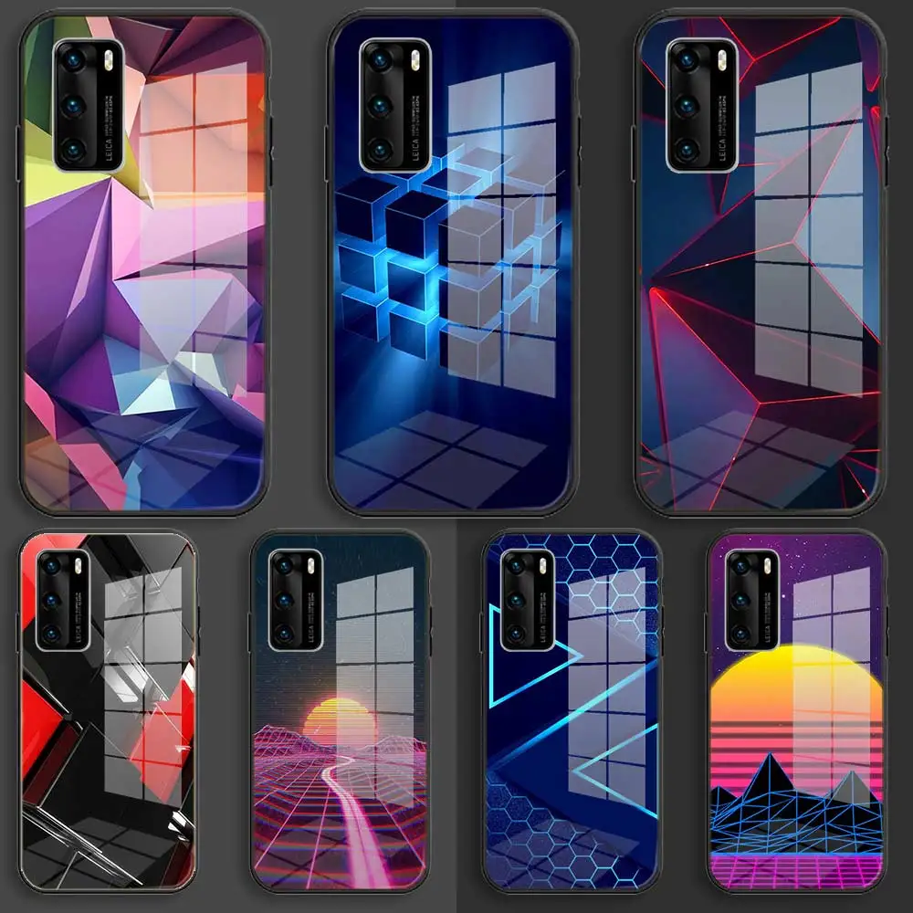 Мягкий стеклянный чехол для Samsung S22, S21, S20, S11, S10, S9, S8 Plus lite, 10e fe, чехол из ТПУ, черный чехол с геометрическим фоном