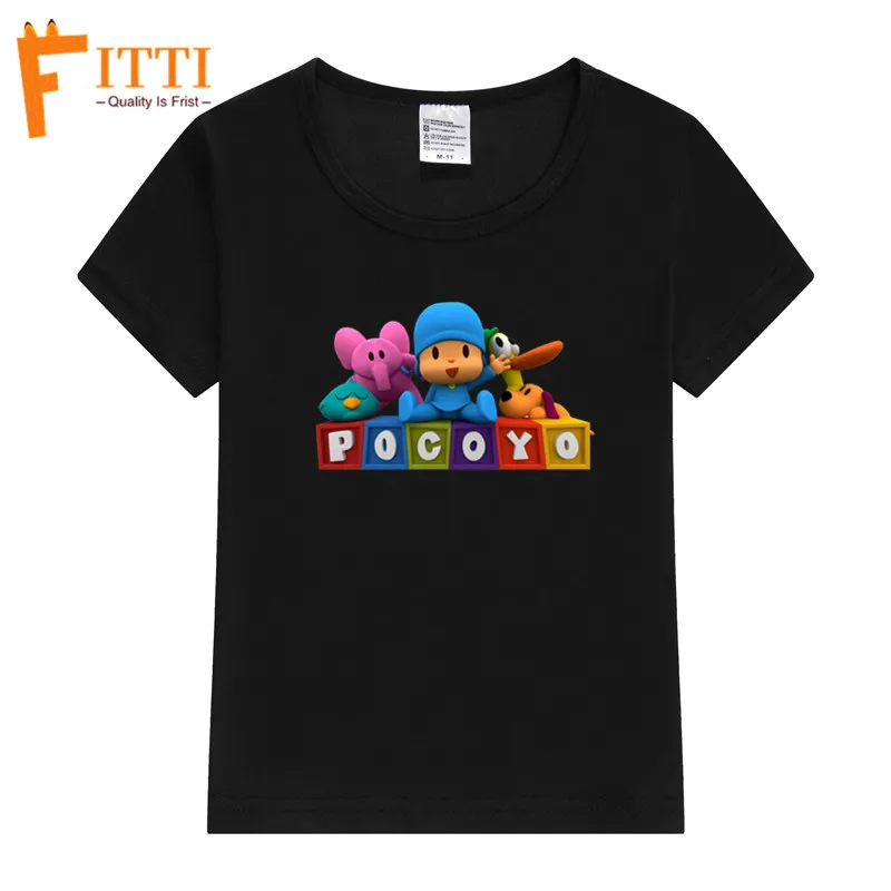Одинаковые комплекты для семьи; Черная хлопковая Футболка с принтом Pocoyo; одинаковые комплекты для семьи; одежда для папы, дочки, сына, мамы и меня - Цвет: T127O-Black