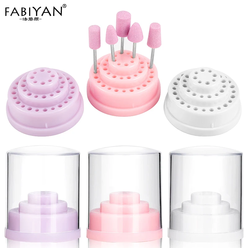 3 Colors 48 Holes Nail Art Drill Bits Empty Storage Box Holder Stand Display Container Manicure Accessories Acrylic Cover Tools