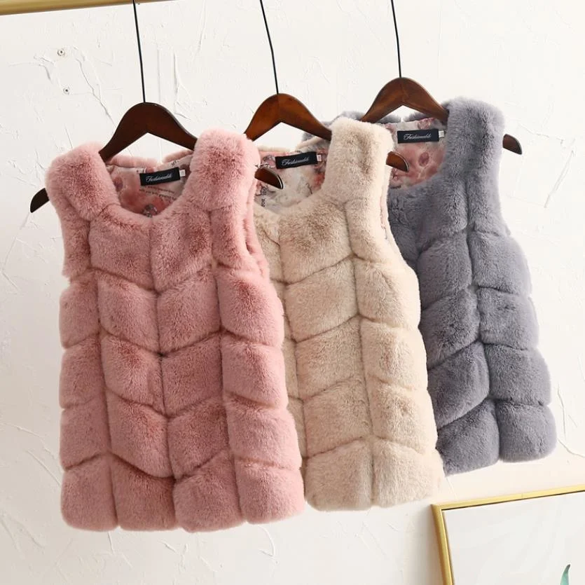 

Children's Faux Fur Vest Coat Imitation Rex Rabbit Fur Boys Girls Thicker warm Jacket Winter Modis Kids Hooded Overcoat Y1890