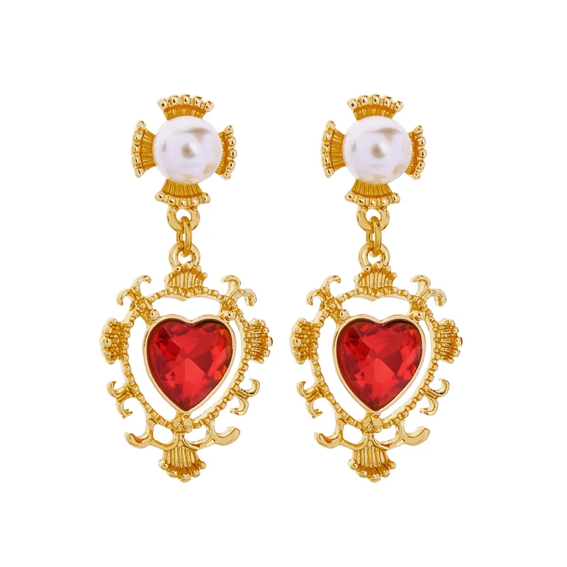 $ 1Red стеклянные висячие серьги королевские роскошные золотые с сердцем для