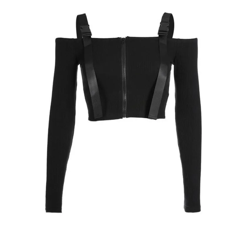 Сексуальная Повседневная футболка с открытыми плечами и длинным рукавом топ на