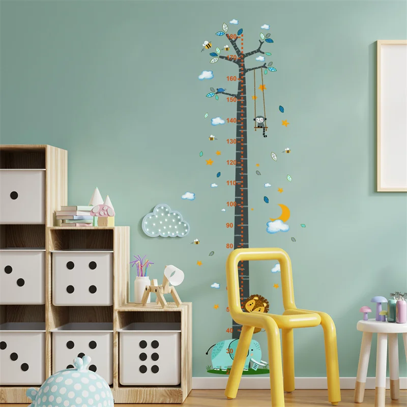 

Zollor Cartoon Moon Elephant Monkey Height Sticker Living room Kindergarten Classroom Removable Background Wall Height Sticker