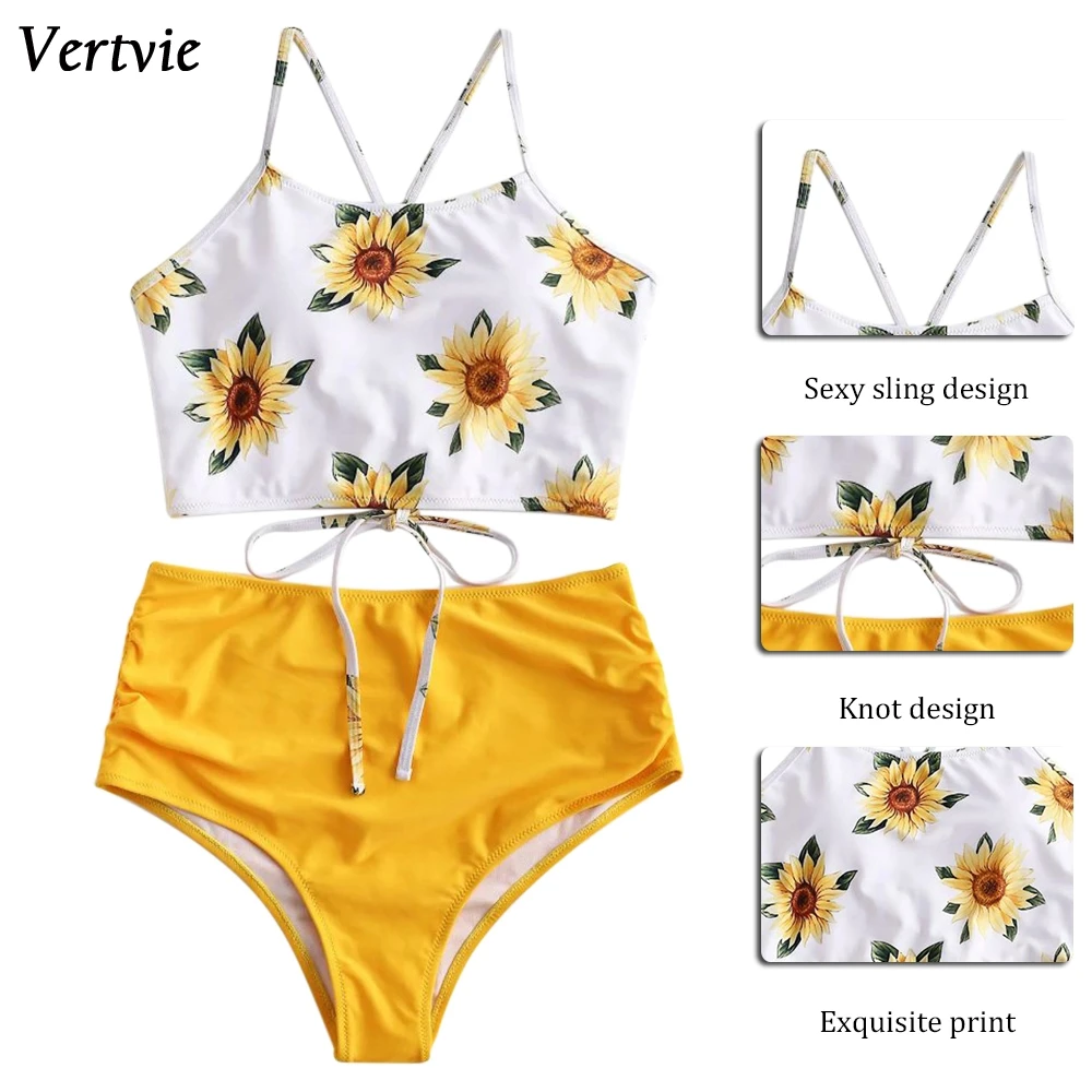 

Vertvie Women's Sexy Bikini Swimsuit Ladies Tube Top Strap Print Split Conservative Bikini Push-up Beachwear Swimwear Swimwear