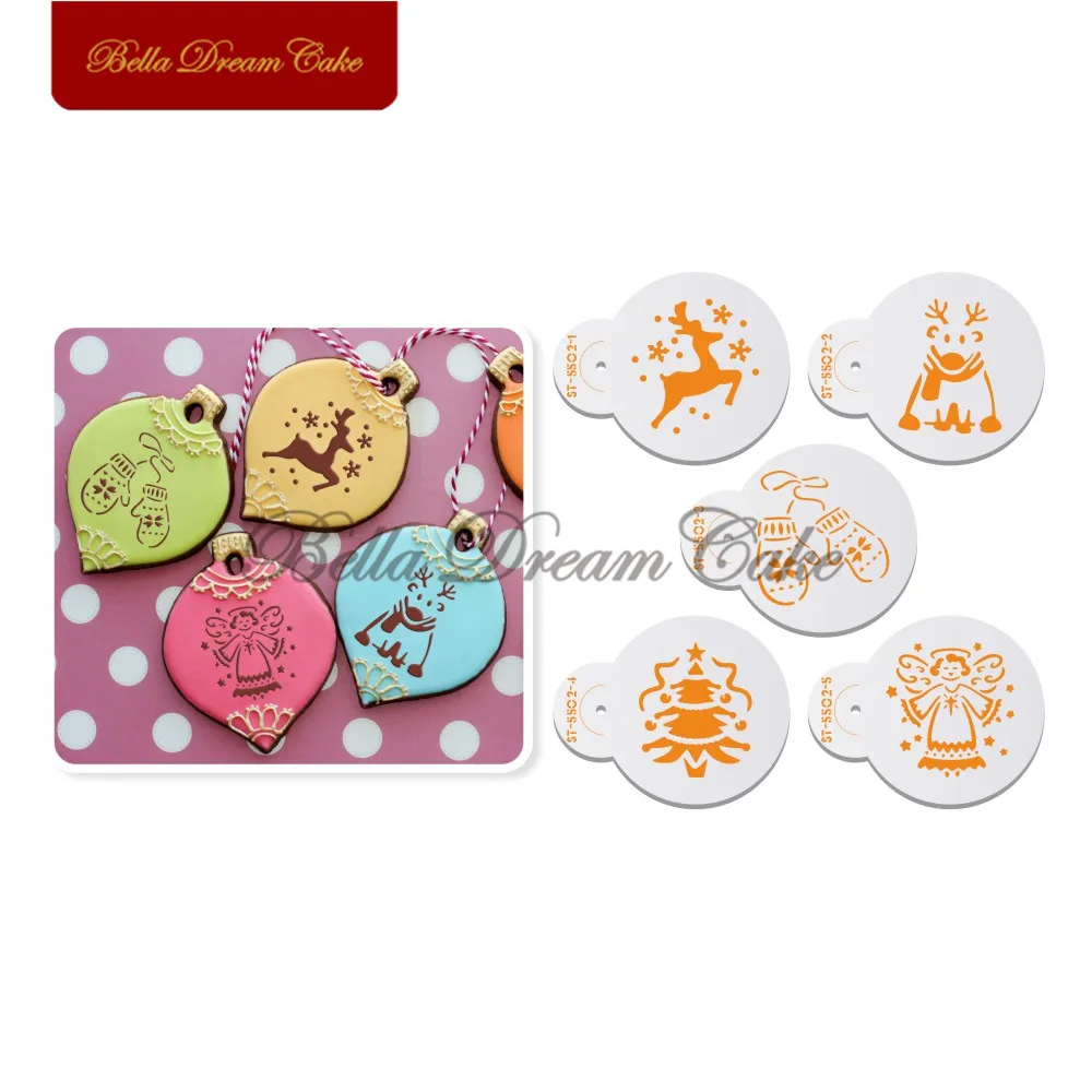 5pcs/set Angel/Elk/Tree Cookies Stencil Christmas Cake Decorating Tools Coffee Stencils Template Mold Baking Accessories | Дом и сад