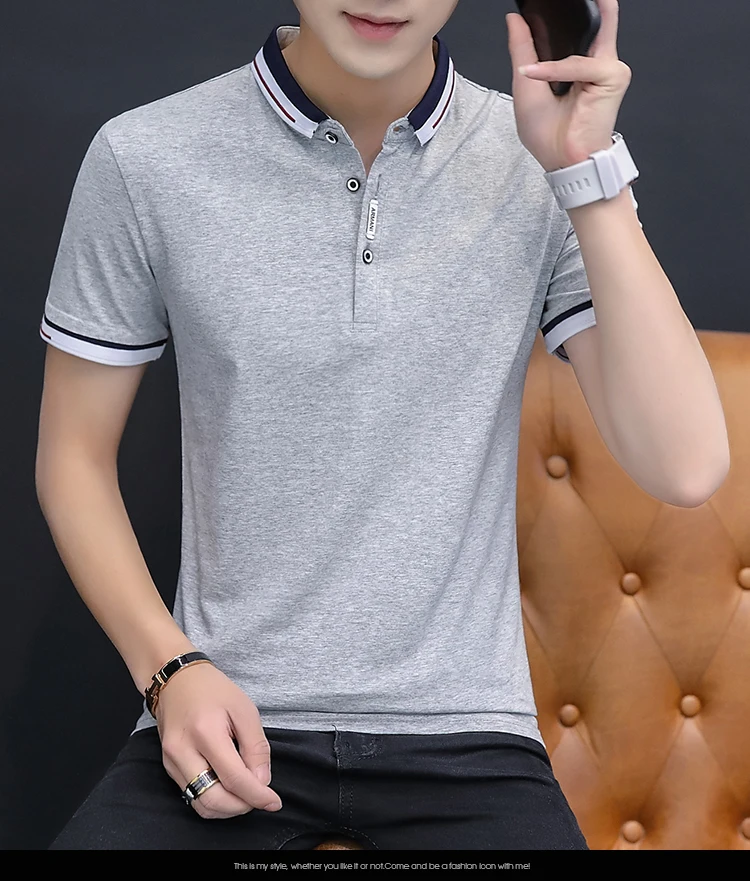

2021 Summer Casual Polo Shirt Men Short Sleeve T-shirt Turn Down Collar Slim Fit Sold Color Polo Shirt For Men Plus Size