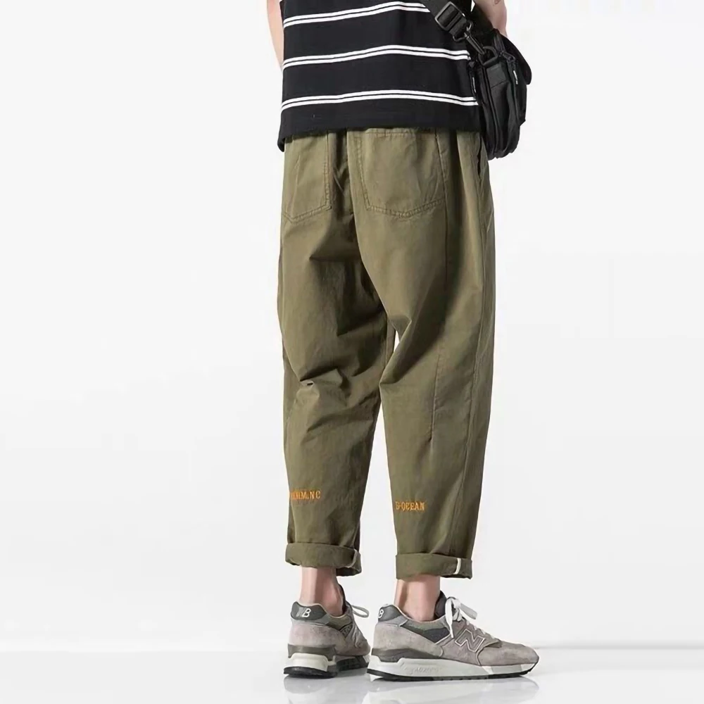 

Wide Pants Men Loose Baggy Harem Pants 5XL length Trousers Black With Belt Joggers Sport Sweatpants 100% Cotton