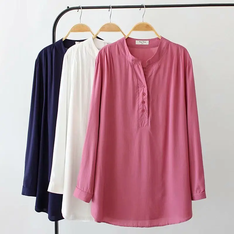 

2020 New Women Office Lady Shirt Top Button Solid Color Casual Long Sleeve Feminine Blouses Tops Lady Shirts Plus Size 4xl K37